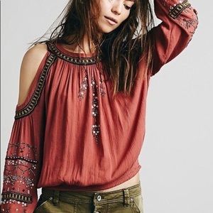 FREE PEOPLE BEADED LONG SLEEVE BLOUSE